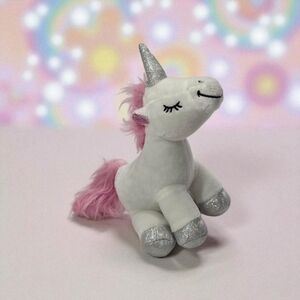 Plush White Unicorn Stuffed Animal Pink Mane Glitter Horn & Hooves Toy 5in